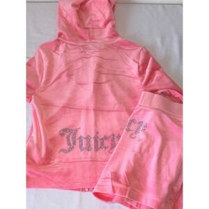 Juicy Couture flamingo Velour Hoodie and Shorts Set Rhinestone Logo Y2K Small